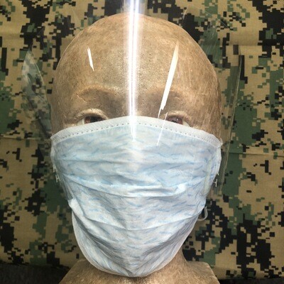 DOUBLE TIE SURGICAL MASK W/ EYE GUARD