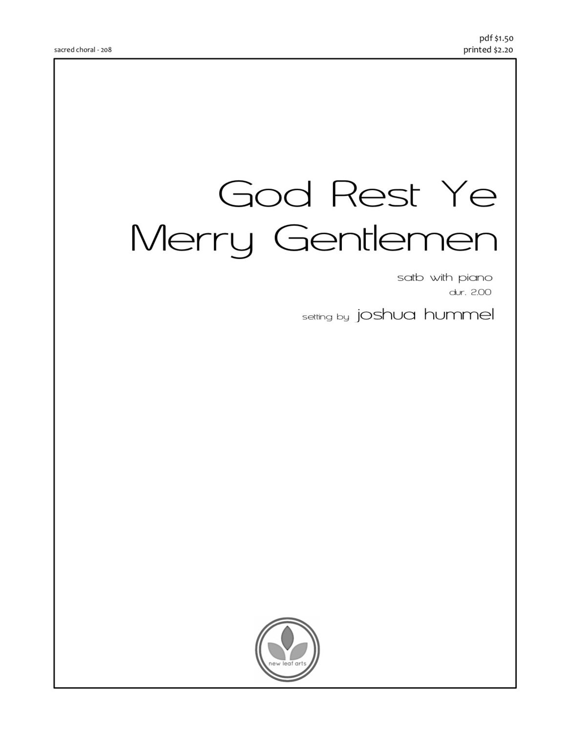 GOD REST YE MERRY GENTLEMEN - SATB with piano