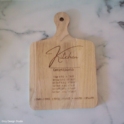 Kitchen Conversion Chart Engraved Cutting Board