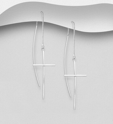 Sterling Silver Curved Cross Thread Earrings