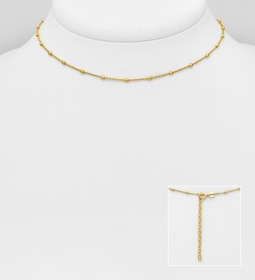 ITALIAN DELIGHT Sterling Silver Ball Choker, Plated with 0.5 Micron 18K Yellow Gold, Made in Italy.