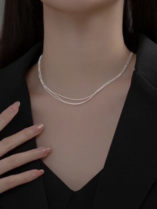 Sterling Silver Round Minimalist Multi Strand Necklace