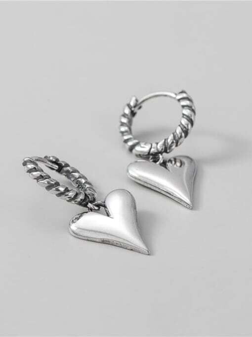 Sterling Silver Heart Vintage Huggie Earring