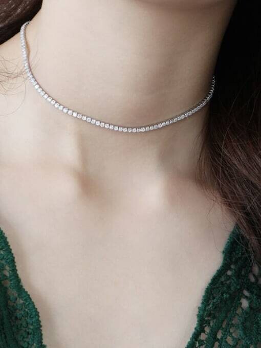 Sterling silver square cubic zirconia dainty choker necklace