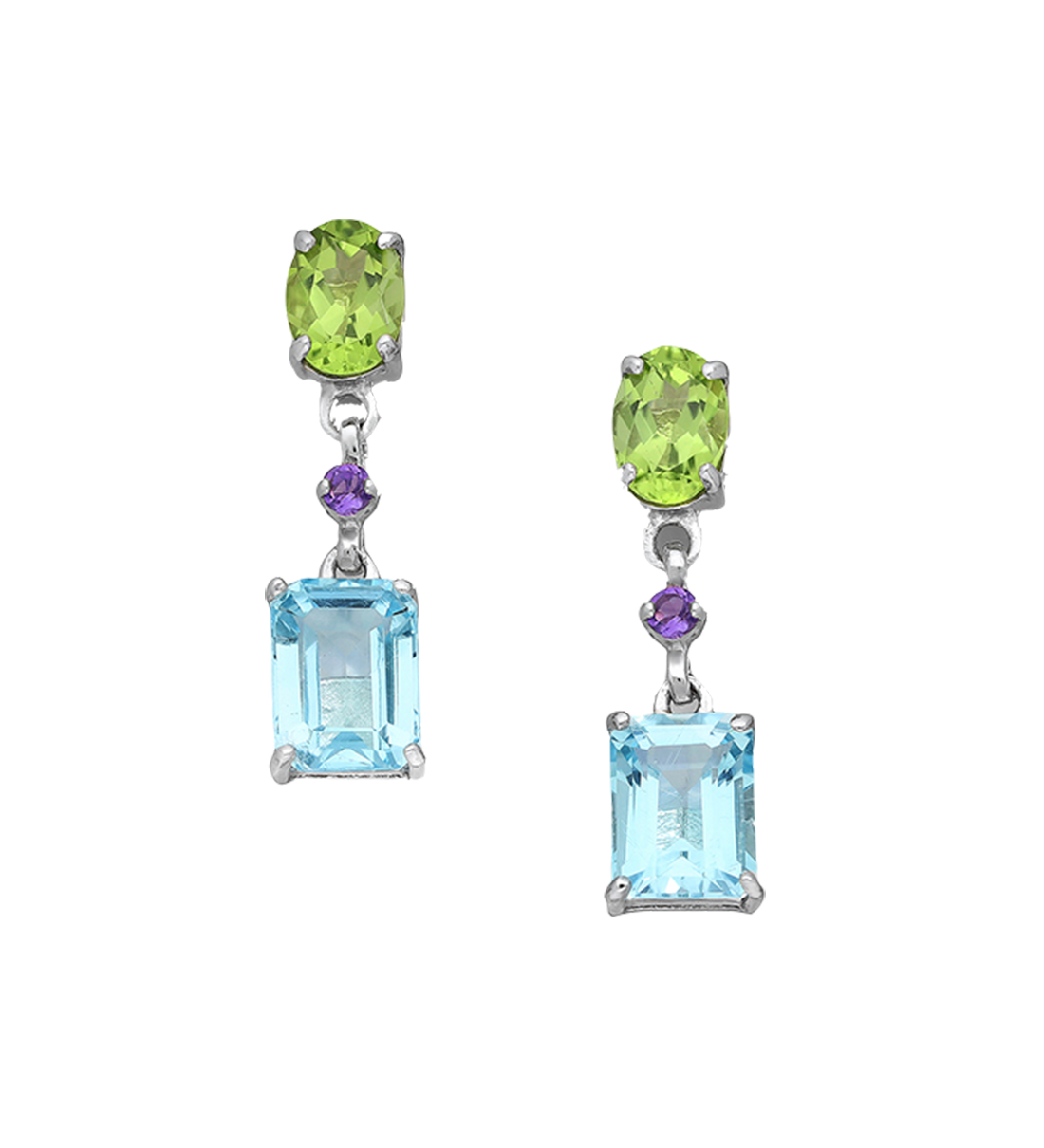 Sterling Silver with Amethyst, Peridot and Sky-Blue Topaz Push-Back Earrings