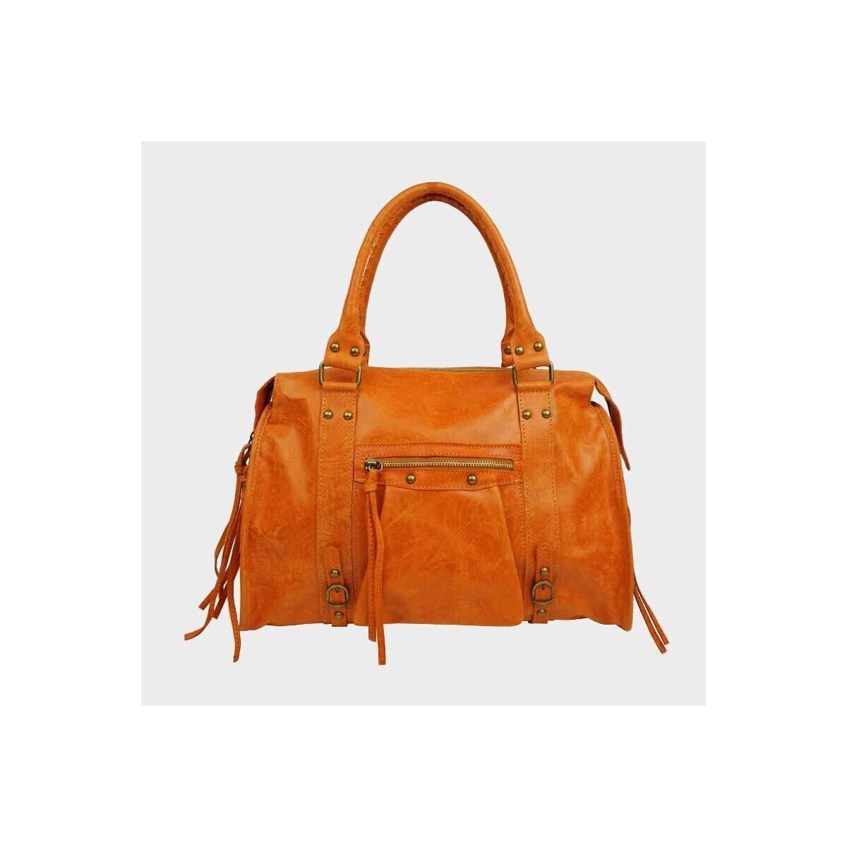 Grand Sac à main en cuir orange Anais