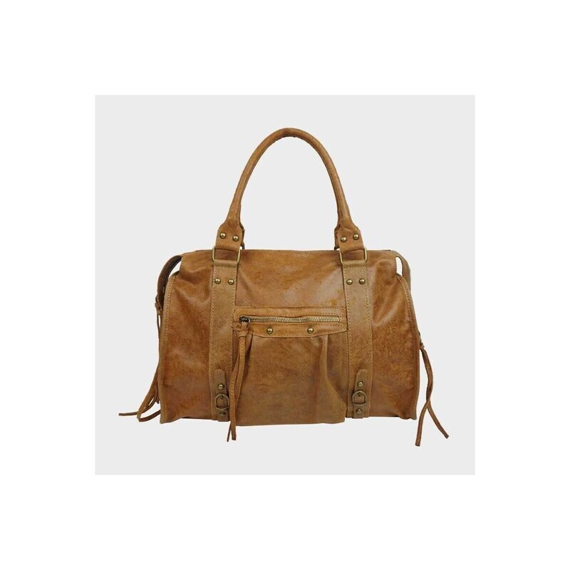 Grand Sac à main en cuir camel Anais