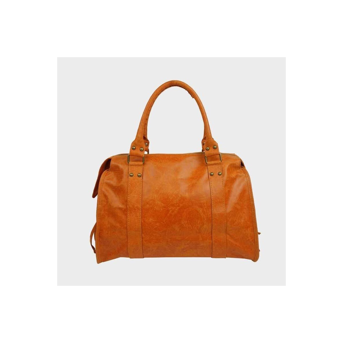 Grand Sac à main en cuir orange Anais