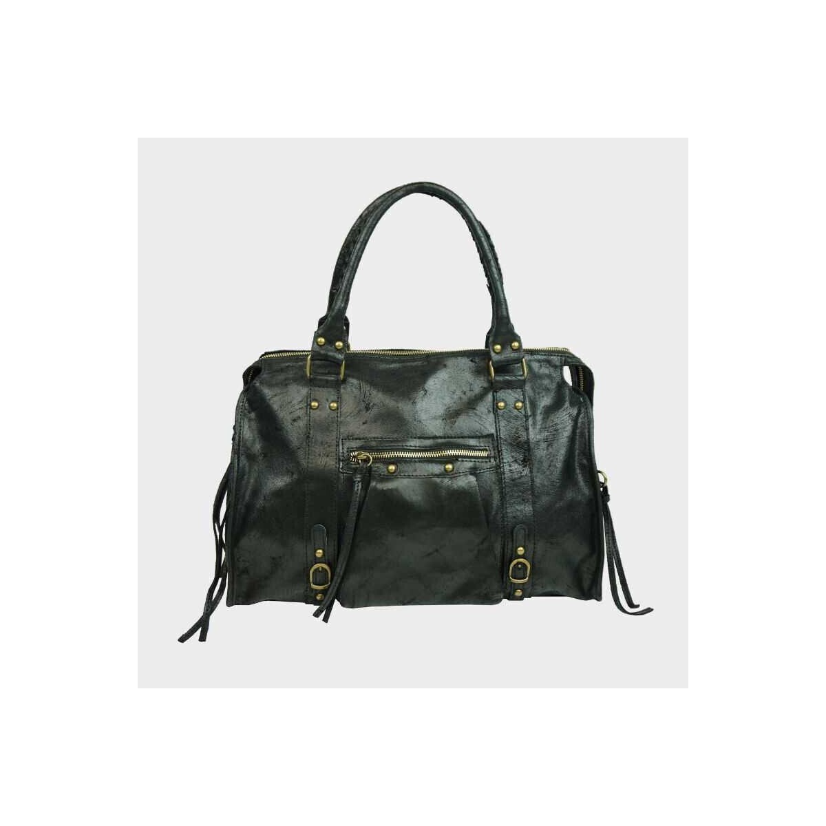 Grand Sac à main en cuir noir Anais
