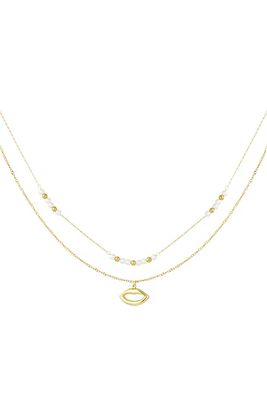 Dubbele ketting kus met parel - Goud kleur