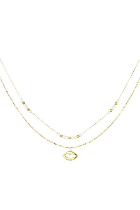 Dubbele ketting kus met parel - Goud kleur
