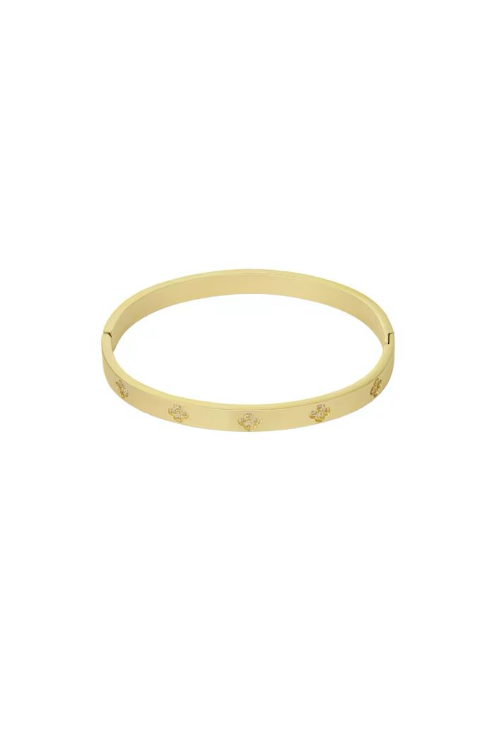 Slavenarmband met klavers en steentjes - Goud kleur