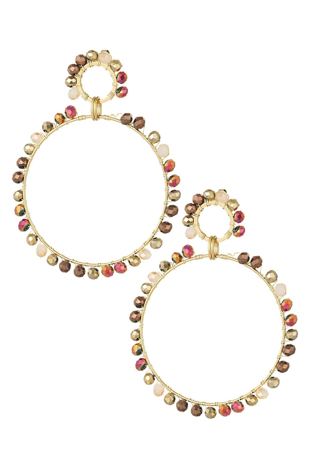 Double earring glass beads winter - beige gold