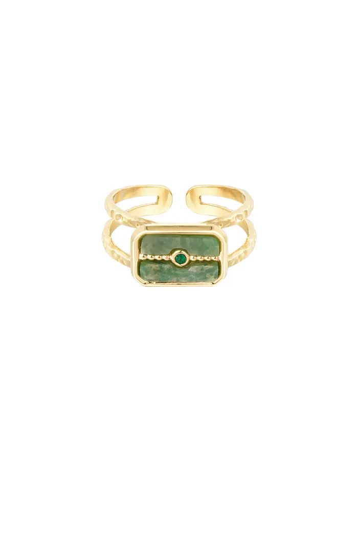 Ring decorated stone - gold/green