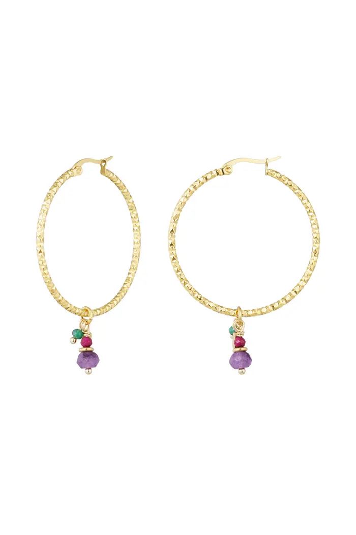Earrings colorful stones - gold/purple