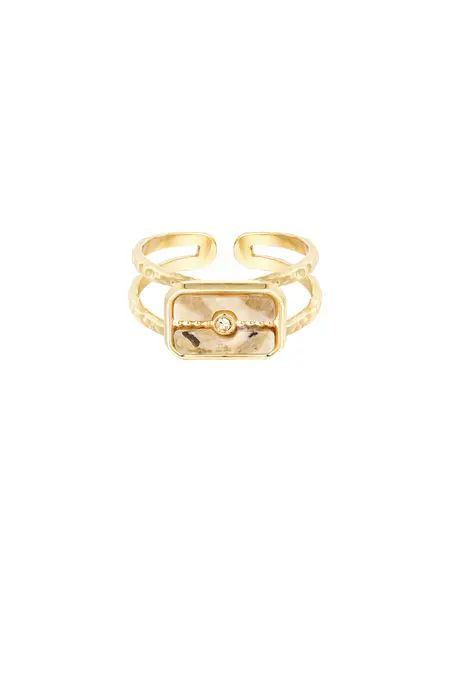 Ring decorated stone - gold/beige