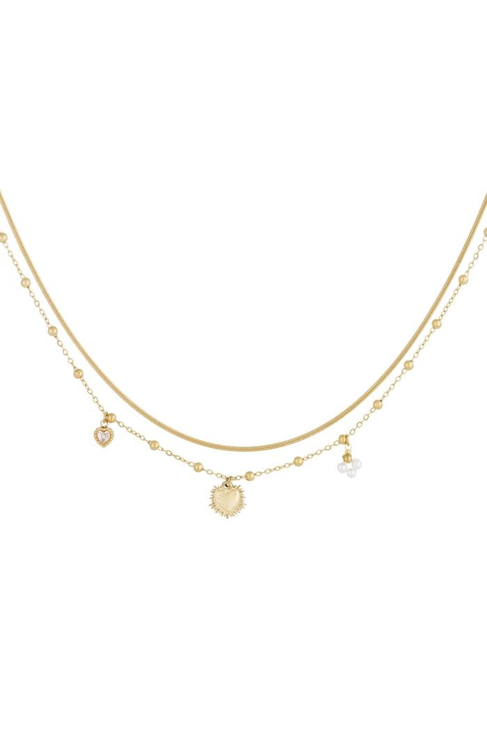 Double necklace with heart charm - Gold color
