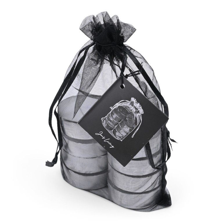 Theelichten 4u in Organza Zak 8/ Zwart