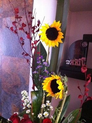 Girasoles con Rosas