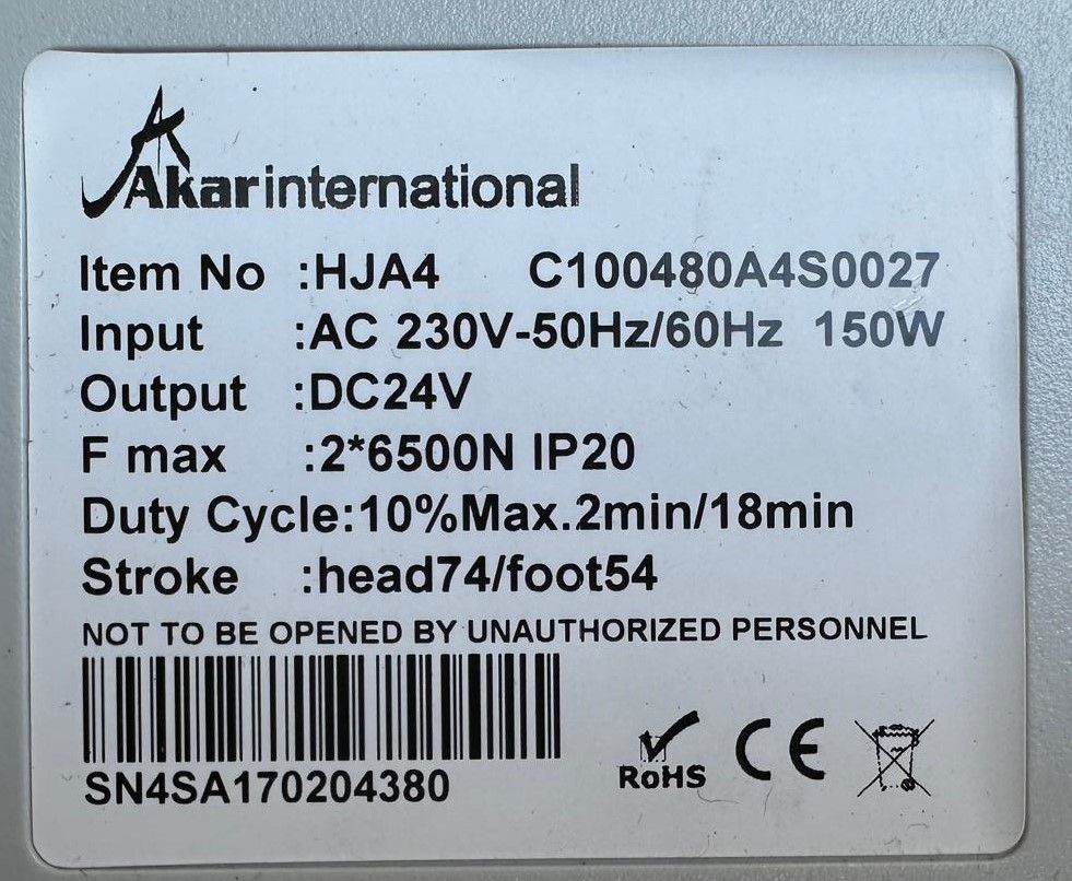Akar Bedmotor HJA4, Serienummer motor: Akar motor HJA4 - C100480A4S0027