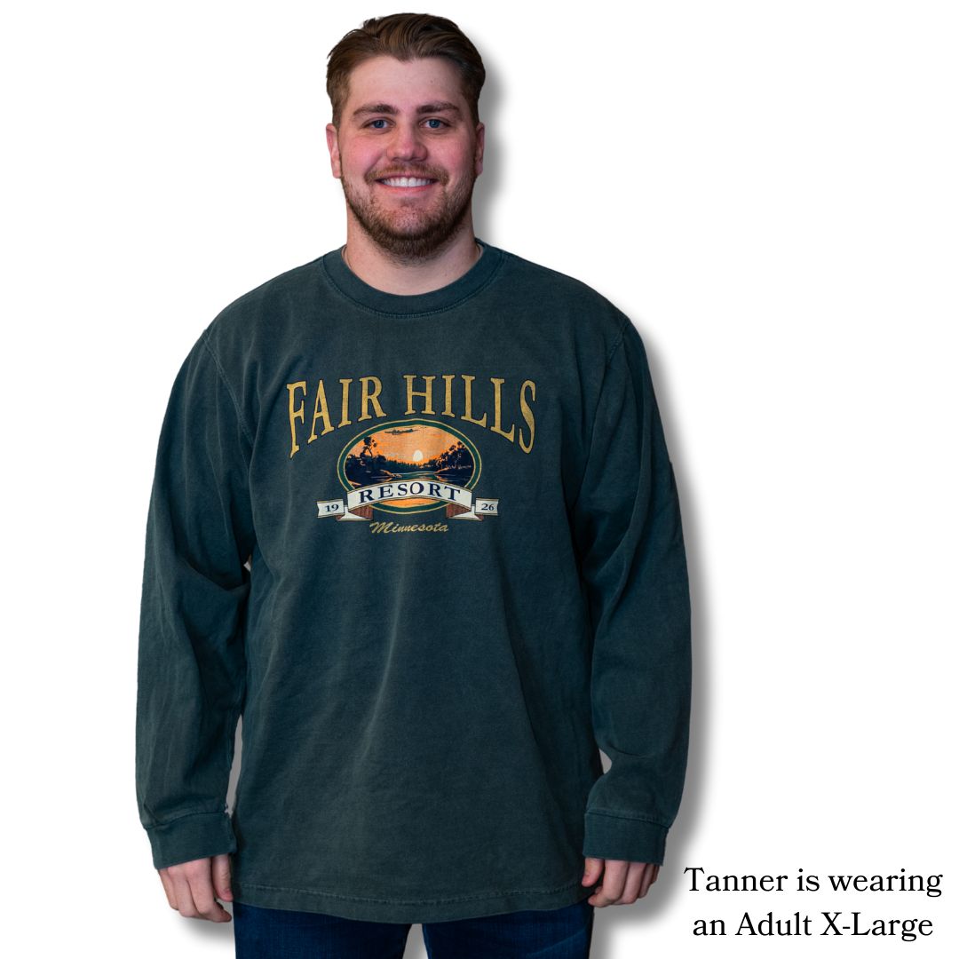 Adult Long Sleeve T-Shirt with Sunset (FH '25), Color: Forest, Size: Small