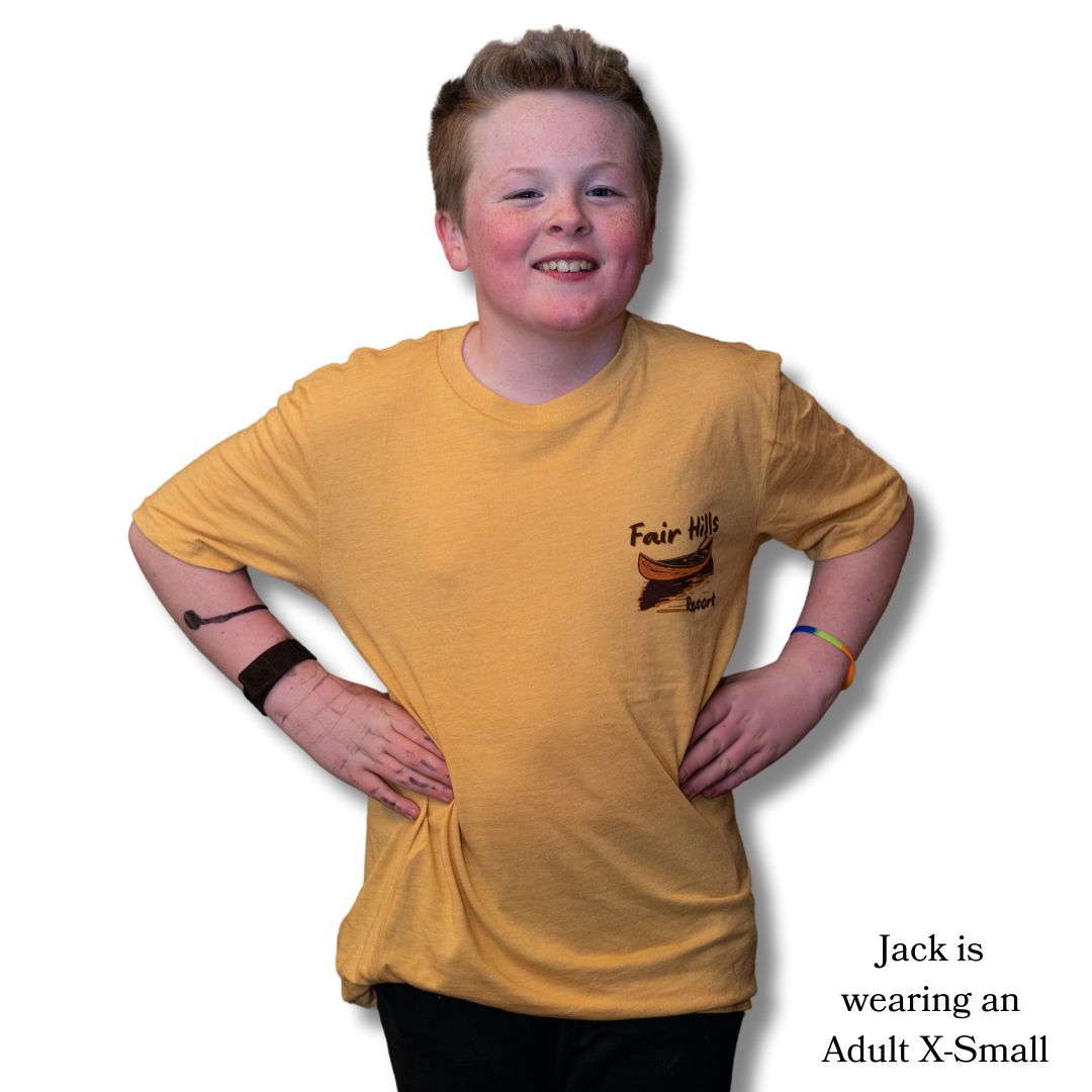 Adult Short Sleeve T-Shirt with Canoe Scene (FH '25), Color: Mustard, Size: XSmall