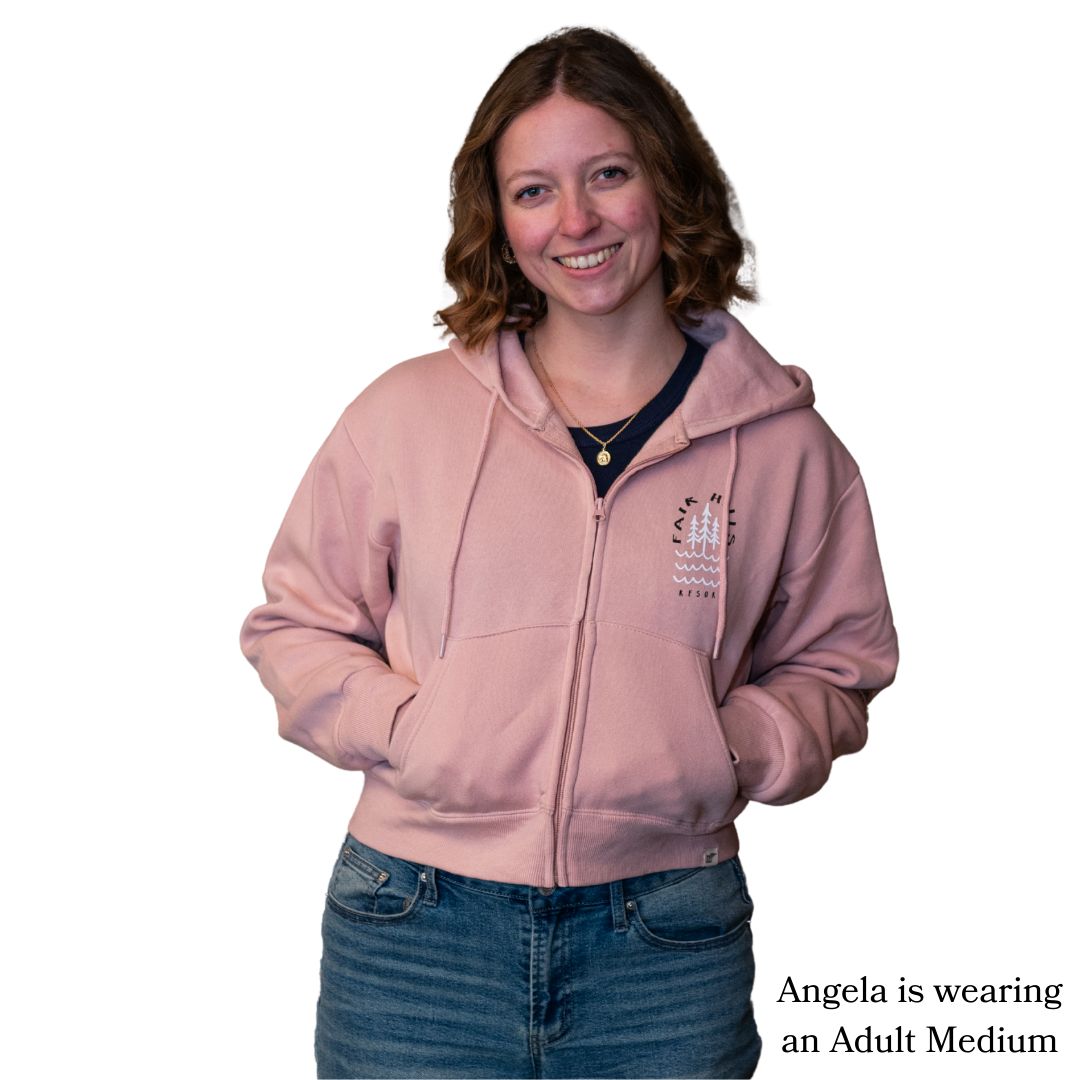 Women's Crop Full Zip Hooded Sweatshirt with Waves (FH '25), Color: Dusty Pink, Size: Small