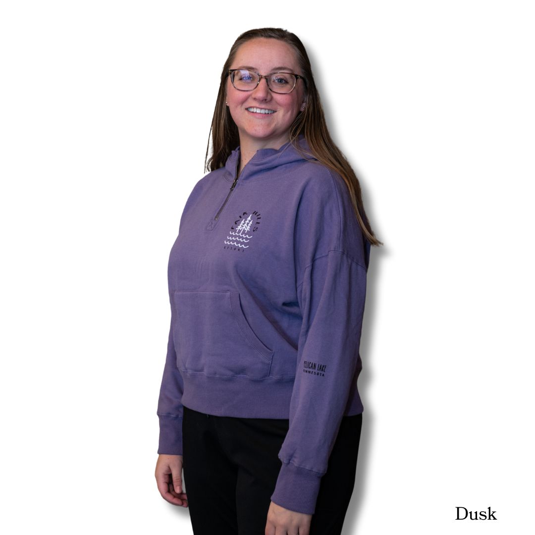 Women's Crop Quarter Zip Hooded Sweatshirt with Waves (FH '25), Color: Dusk, Size: Small