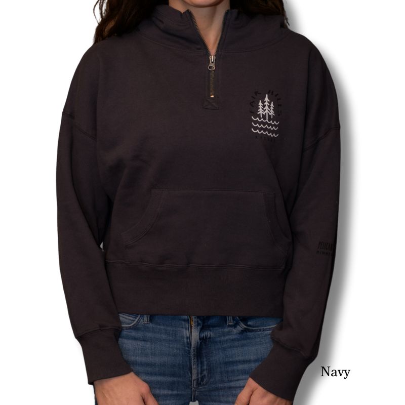 Women's Crop Quarter Zip Hooded Sweatshirt with Waves (FH '25)