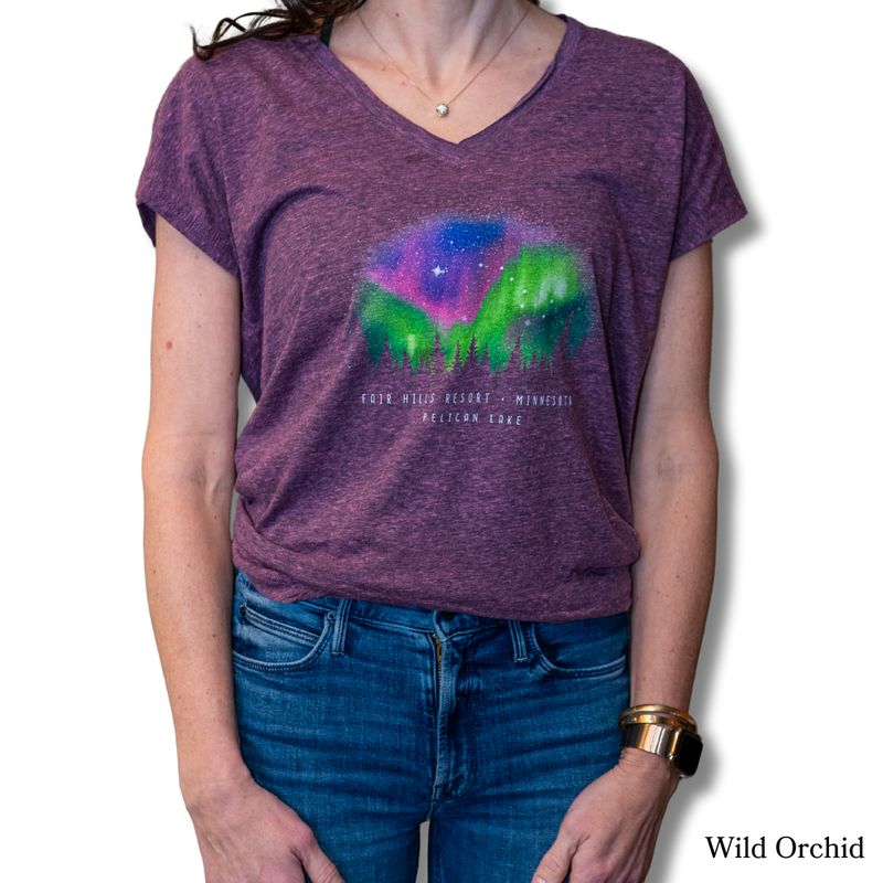 Women's V-Neck T-Shirt with Northern Lights (FH '25)