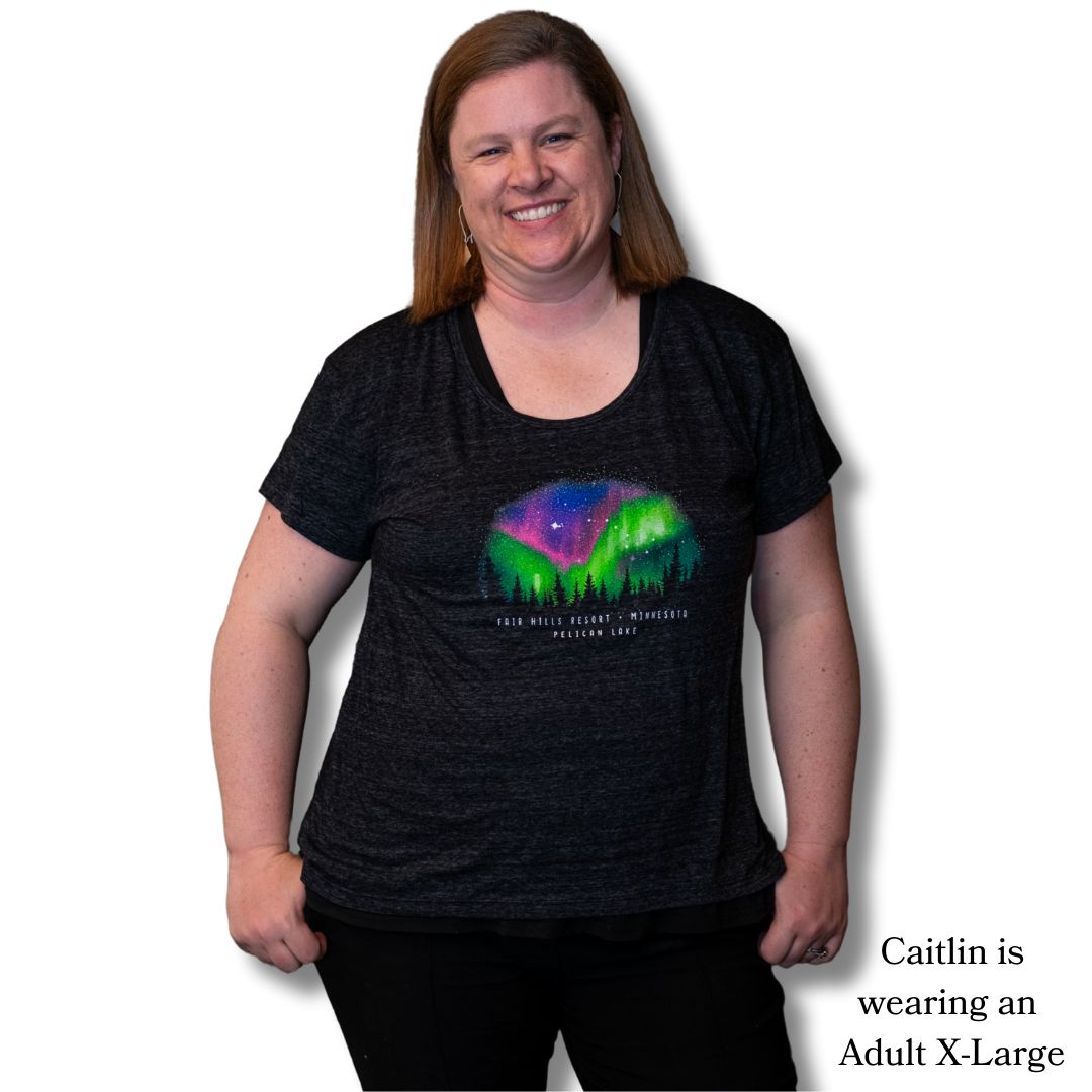 Women's Scoop Neck T-Shirt with Northern Lights (FH '25), Color: Black, Size: Small