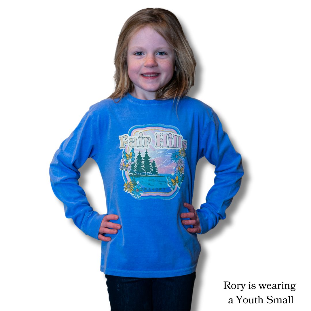 Youth Long Sleeve T-Shirt with Butterflies (FH '25) Youth Long Sleeve T-Shirt with Butterflies (FH '25), Color: Peri, Size: XSmall