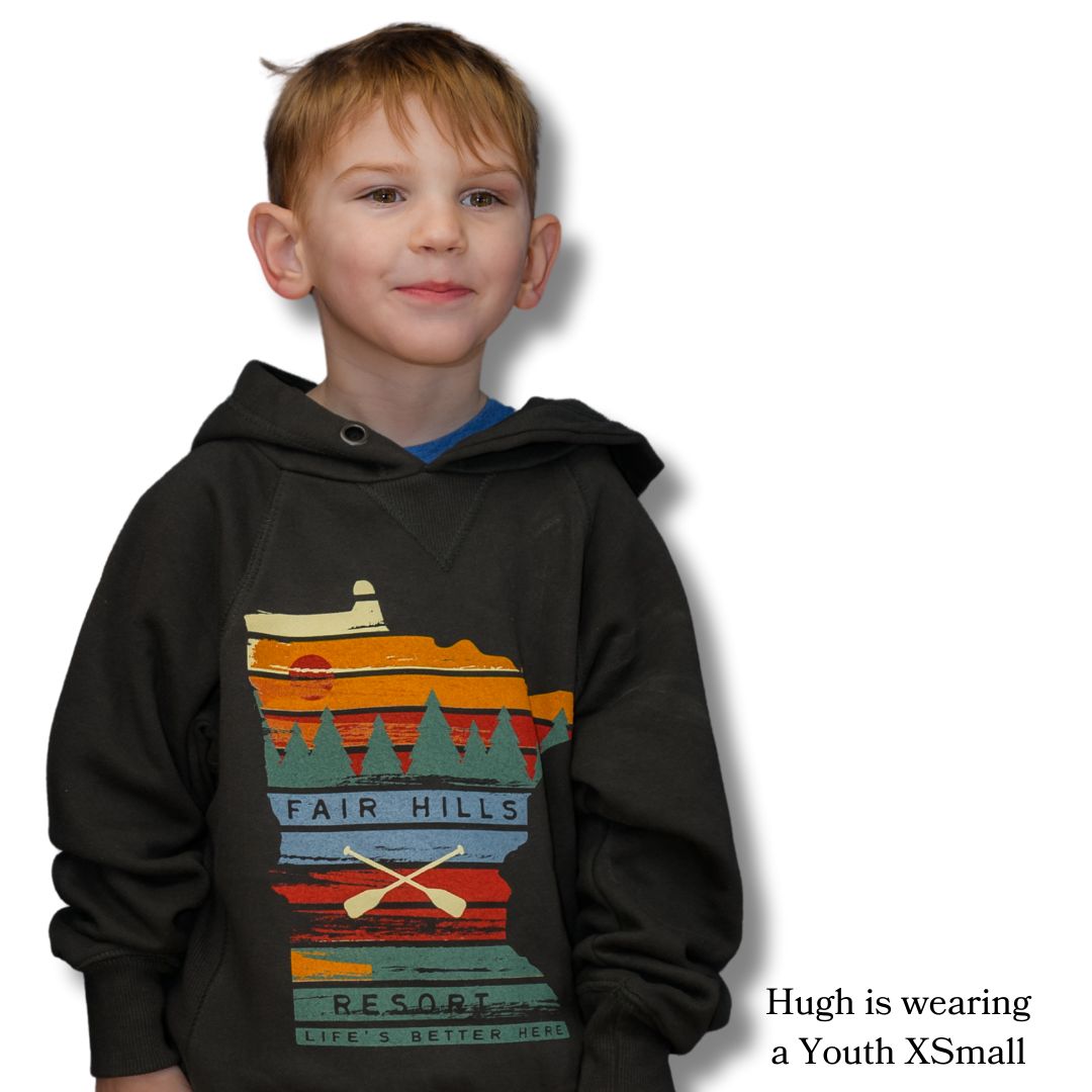 Youth Hooded Sweatshirt with MN State (FH '25), Color: Black, Size: XSmall