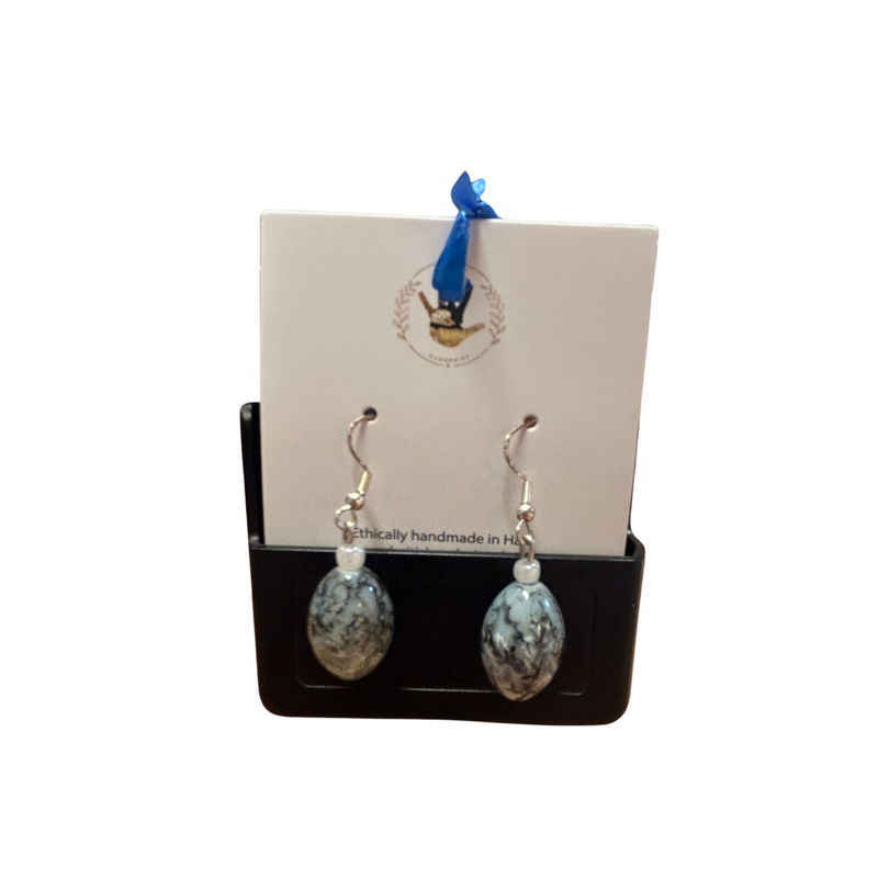Glass Bead Earrings - Marbled Teal