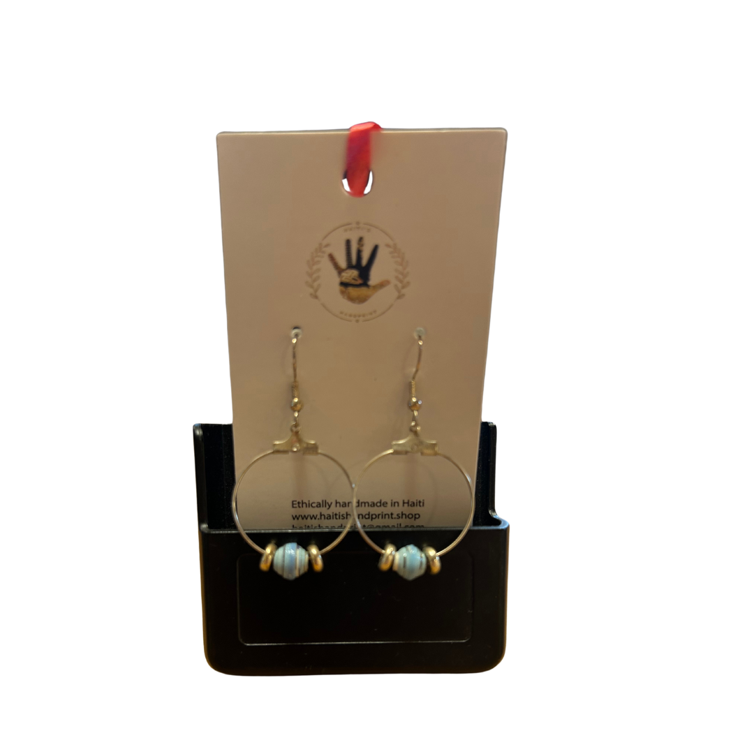 Paper Bead Earrings - Light Blue Drop Hoops