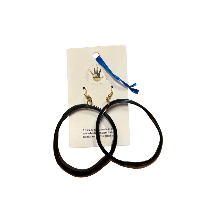 Cow Horn Earrings - Round Black