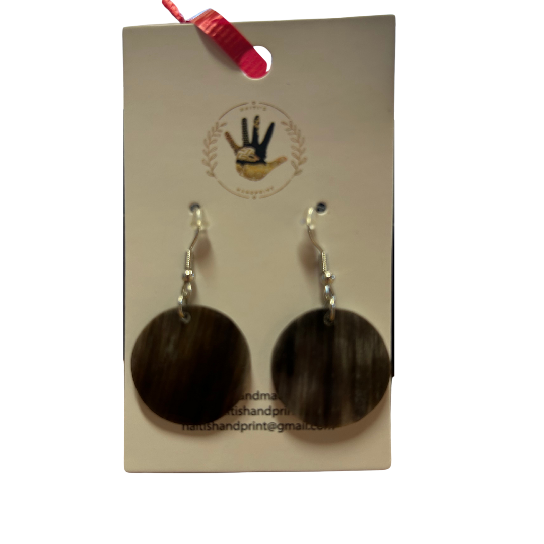 Cow Horn Earrings - Round Marbled Cow Horn Earrings - Round Marbled