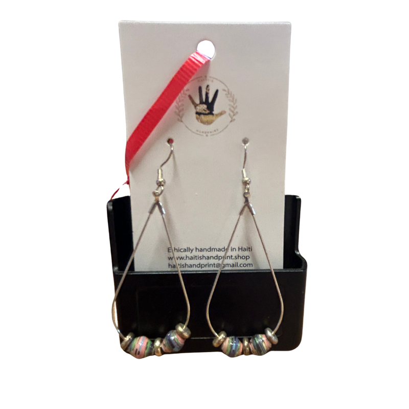 Paper Bead Earrings - Pink/Teal Pendants