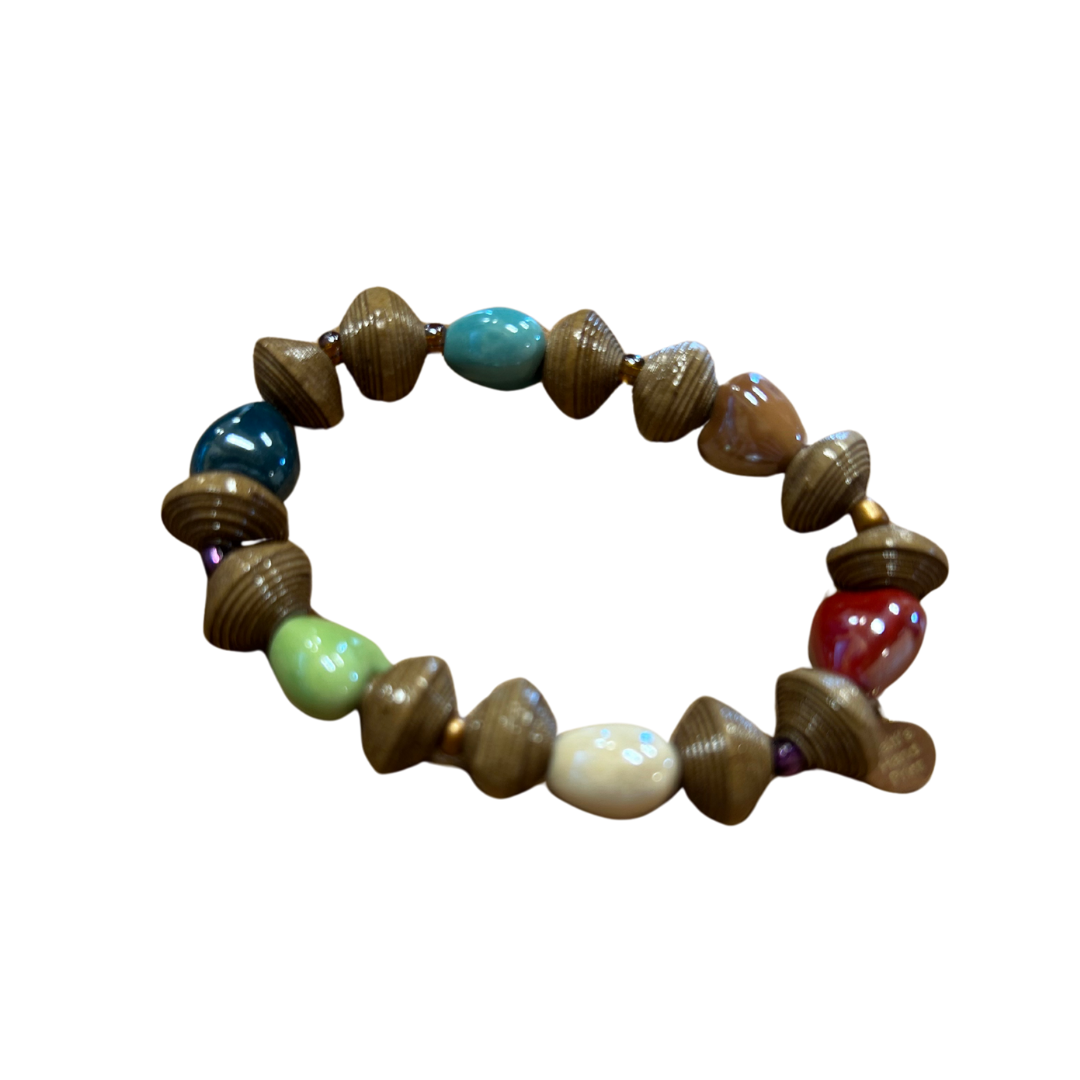 Paper Bead Bracelet with glass hearts