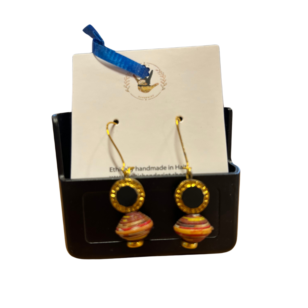 Paper Bead Earrings - Red & Black