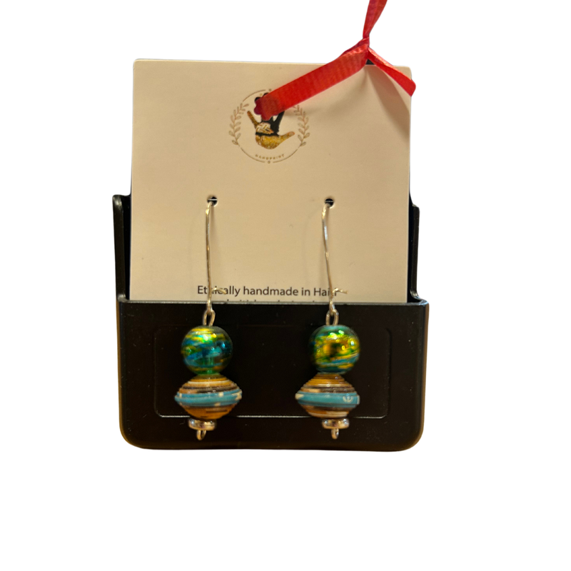 Paper & Glass Bead Earrings - Teal