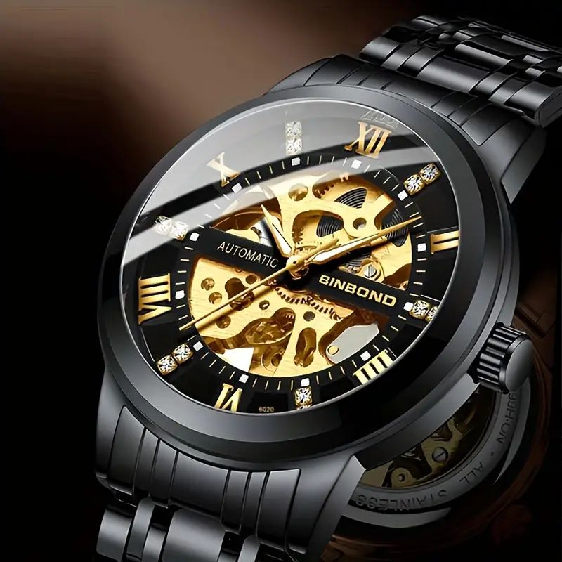 NexusGrove Stylish Men&#39;s Fashion Casual Hollow Out Movement Mechanical Watch Waterproof Luminous Automatic Mechanical Watch, Without Battery