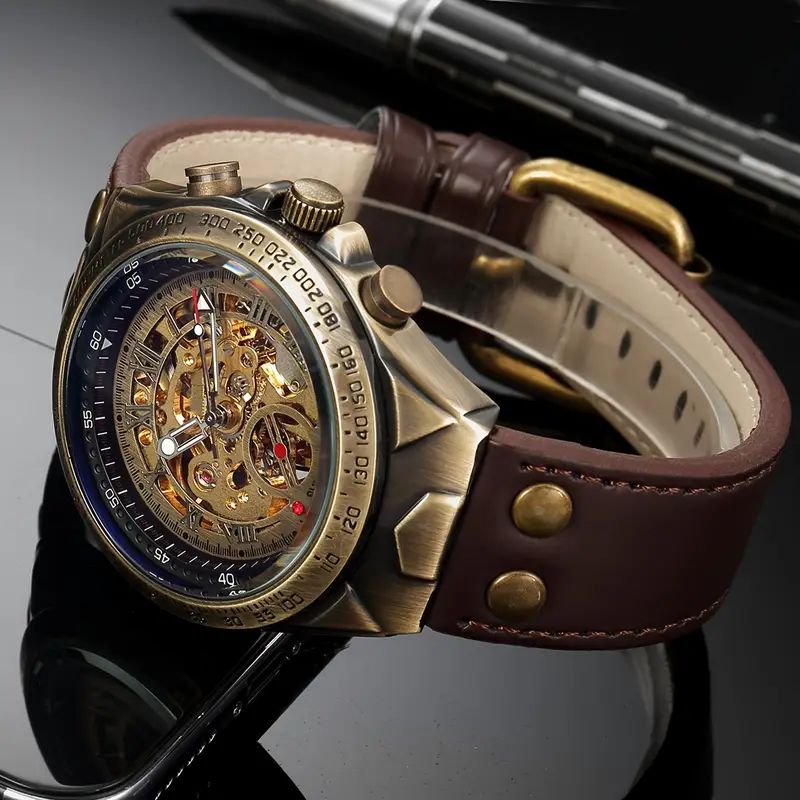 NexusGrove Men&#39;s Automatic Mechanical Watch - Skeletonized Dial with Luminous Hands, Leather Strap - Gift for Husband, Boyfriend, Father&#39;s Day - Mechanical Movement No Battery Needed - Gift for MEN