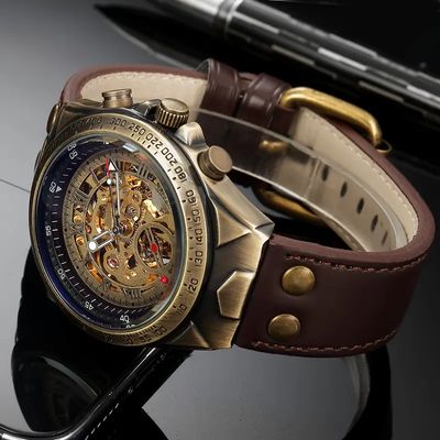 NexusGrove Men&#39;s Automatic Mechanical Watch - Skeletonized Dial with Luminous Hands, Leather Strap - Gift for Husband, Boyfriend, Father&#39;s Day - Mechanical Movement No Battery Needed - Gift for MEN