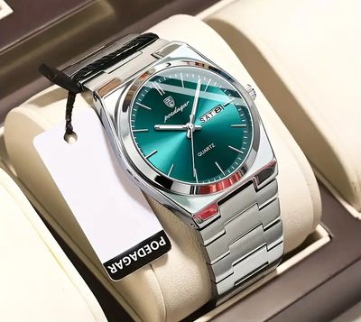 NexusGrove Men&#39;s Luxury Quartz Watch - Casual Business Style, Calendar &amp; Luminous Hands, Stainless Steel Band, Green Dial, Gift for Friend, Gift for Husband, Gift for Boyfriend, Gift for Father