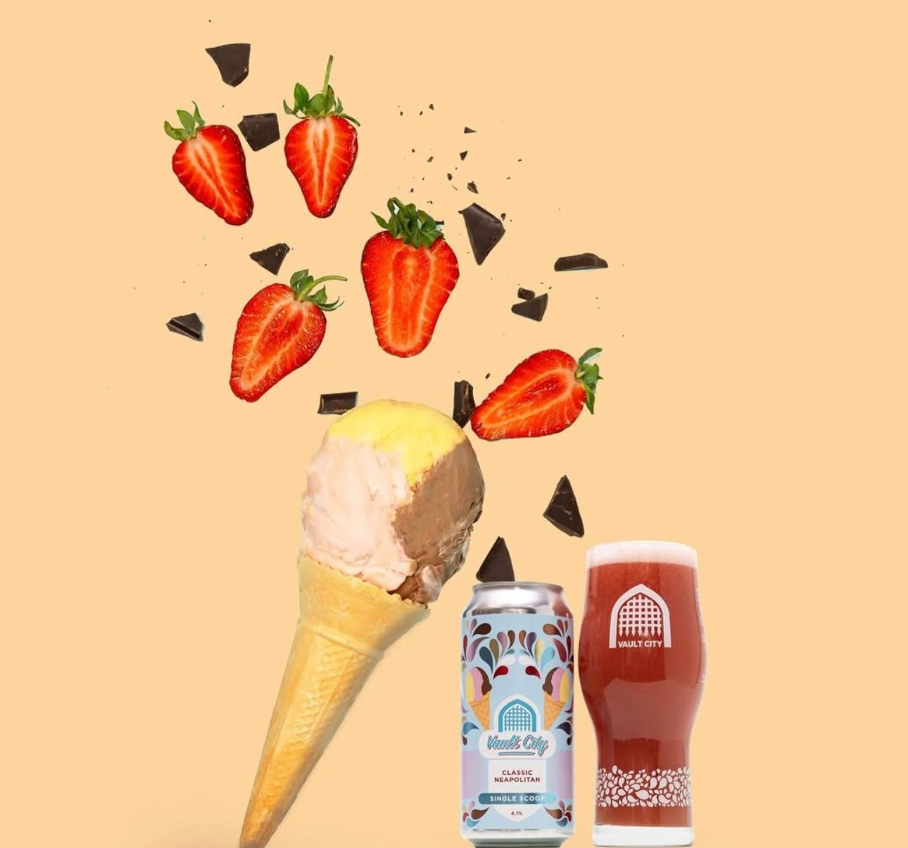 Vault City - Neapolitan Single Scoop Strawberry Chocolate Vanilla Ice Cream Sour 4.1%