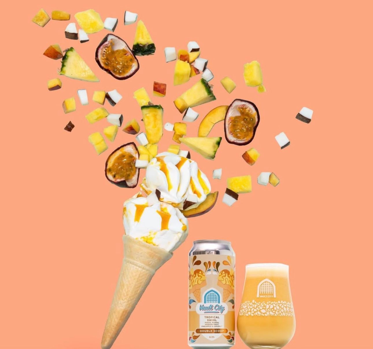 Vault City - Tropical Swirl Double Scoop Peach Mango Passion Fruit Pineapple &amp; Coconut Ice Cream Sour 6.3%