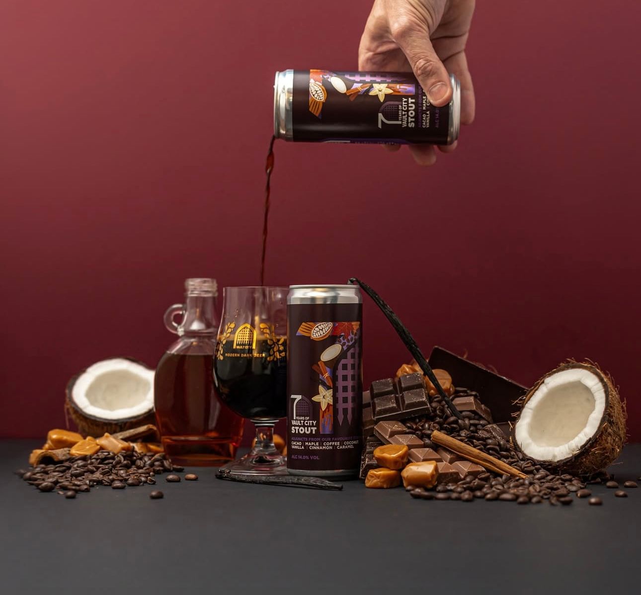 Vault City - 7th Birthday 7 Years Stout Cacao nibs, Maple Syrup, Coffee, Coconut, Vanilla, Cinnamon, and Caramel Imperial Stout 14% THIS IS A PRE-ORDER- WE ARE EXPECTING THIS BEER TO ARRIVE 22ND JULY
