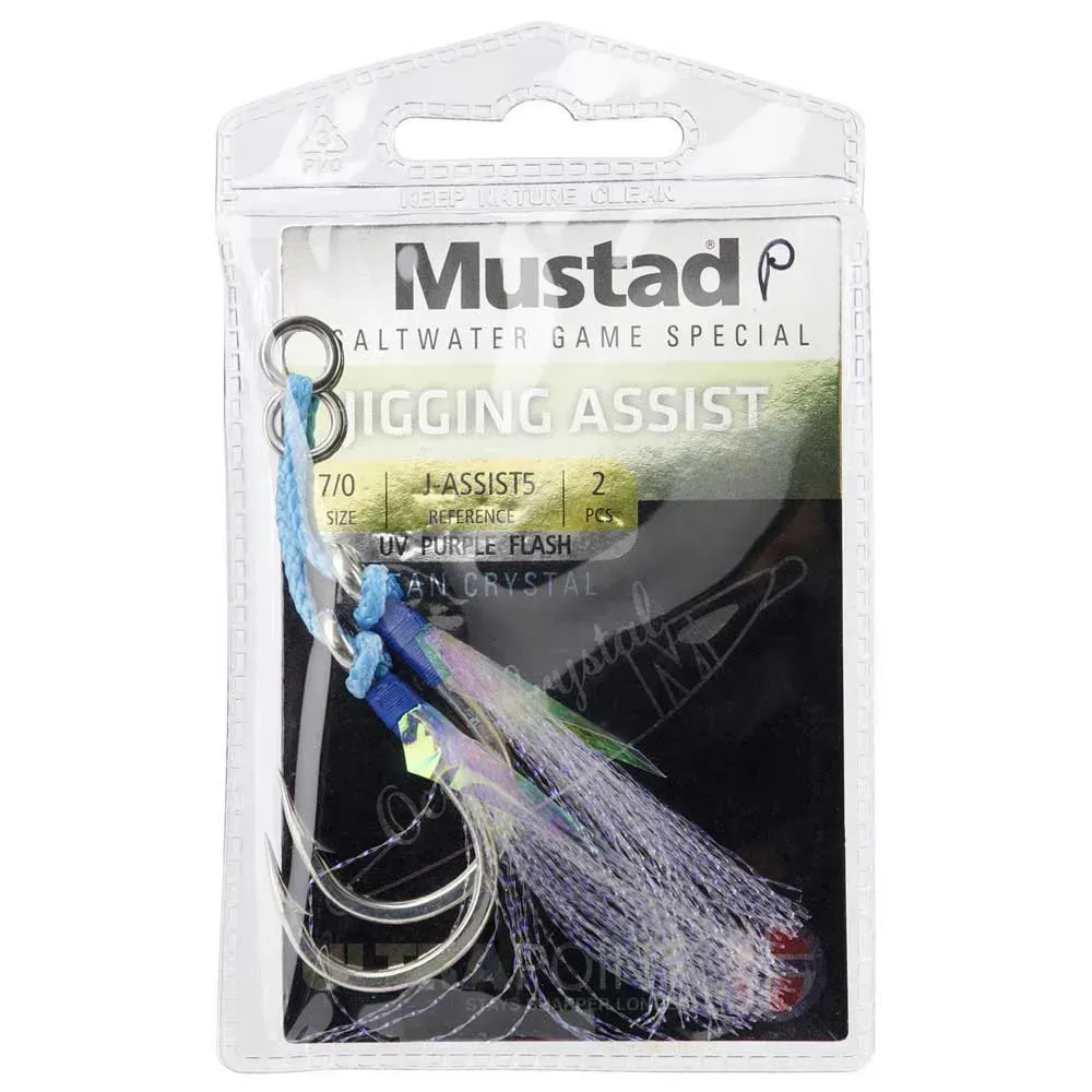 MUSTAD Ocean Camo Assist Rig, Blu w/Flash & Ring, 10881NP-DT 7/0 pz2