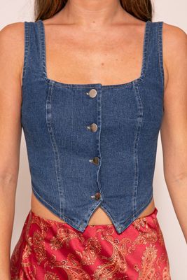Square Neck Denim Vest